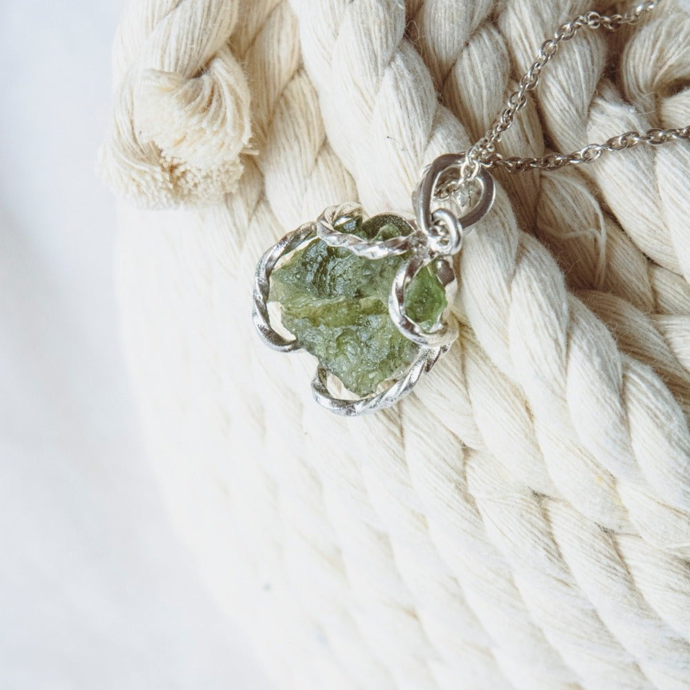Real Raw Moldavite Crystal Necklace
