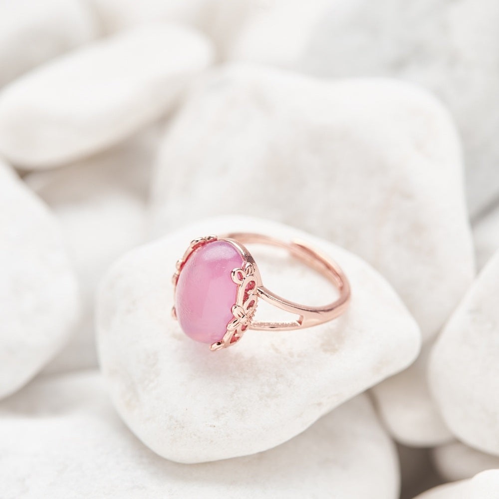 Natural Rose Quartz Silver Ring