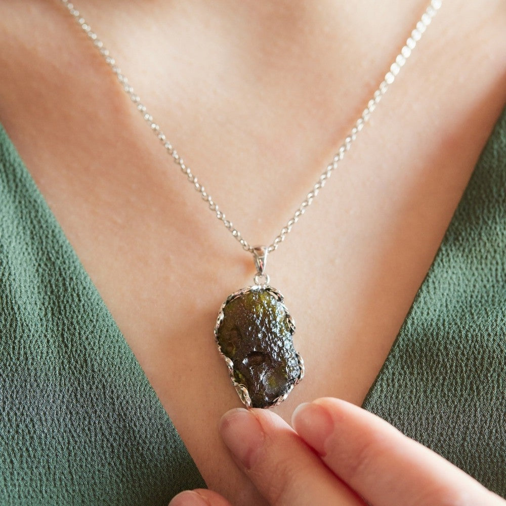 Real Raw Moldavite Crystal Necklace