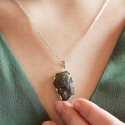 Real Raw Moldavite Crystal Necklace