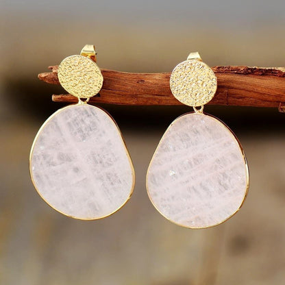 Rose Quartz Crystal Drop Earrings