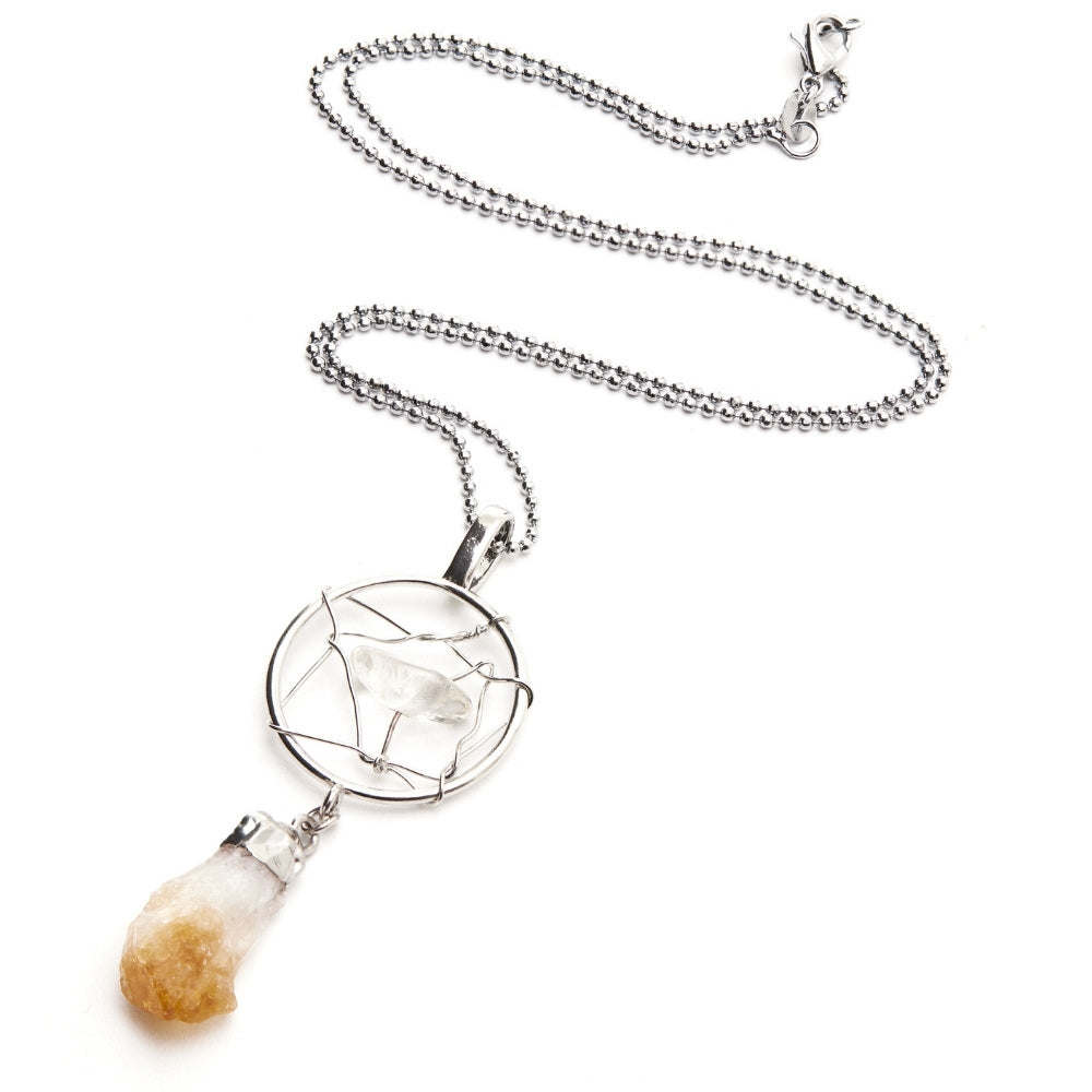 Raw Citrine Crystal Dream Catcher Necklace