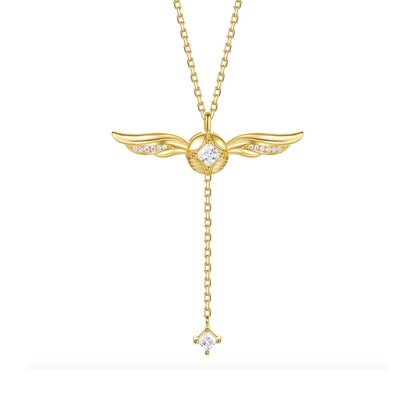 Golden Winged Sparkle Lariat Necklace