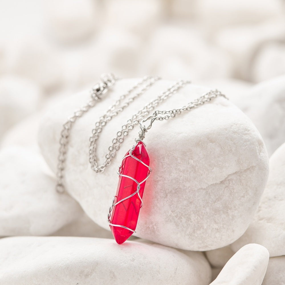 Wire Wrapped Red Carnelian Crystal Necklace