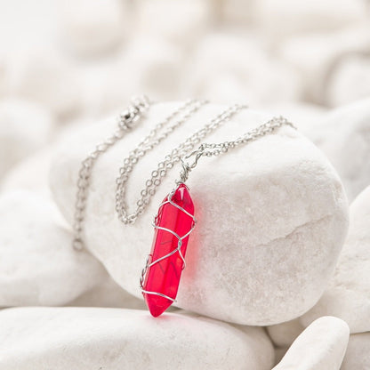 Wire Wrapped Red Carnelian Crystal Necklace