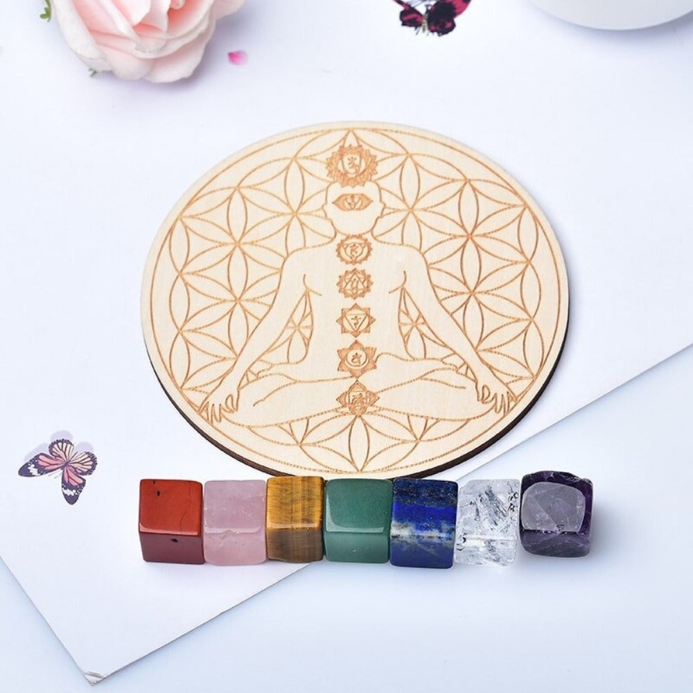 Chakra Stone Set With Wooden Grid Board