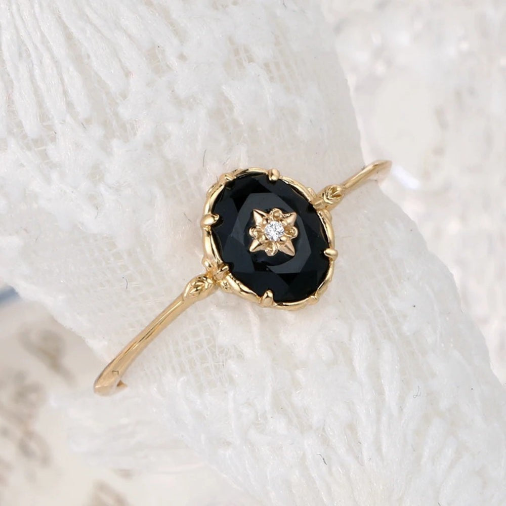 Vintage Black Agate Crystal Ring