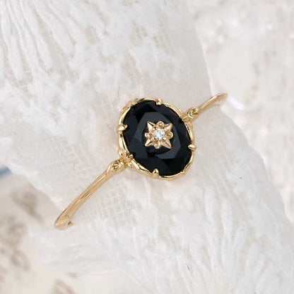 Vintage Black Agate Crystal Ring