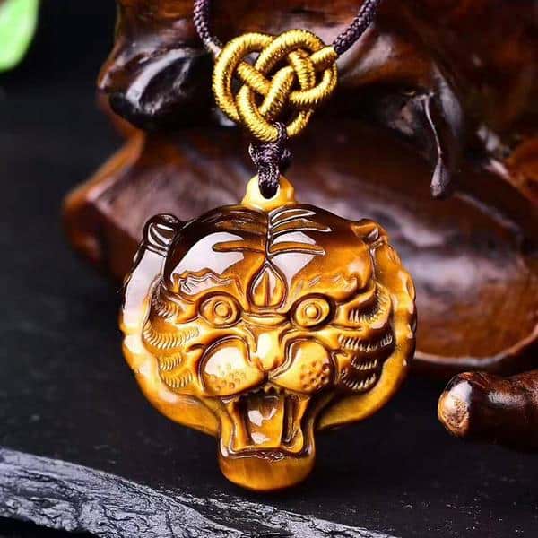 Tiger-Shaped Tiger's Eye Crystal Power Necklace