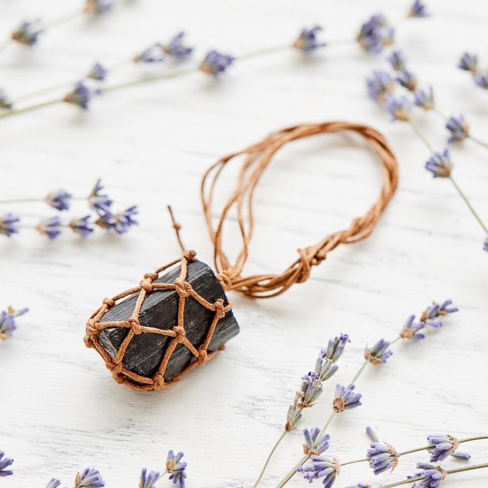 Wrapped Raw Black Tourmaline Crystal Protection Necklace