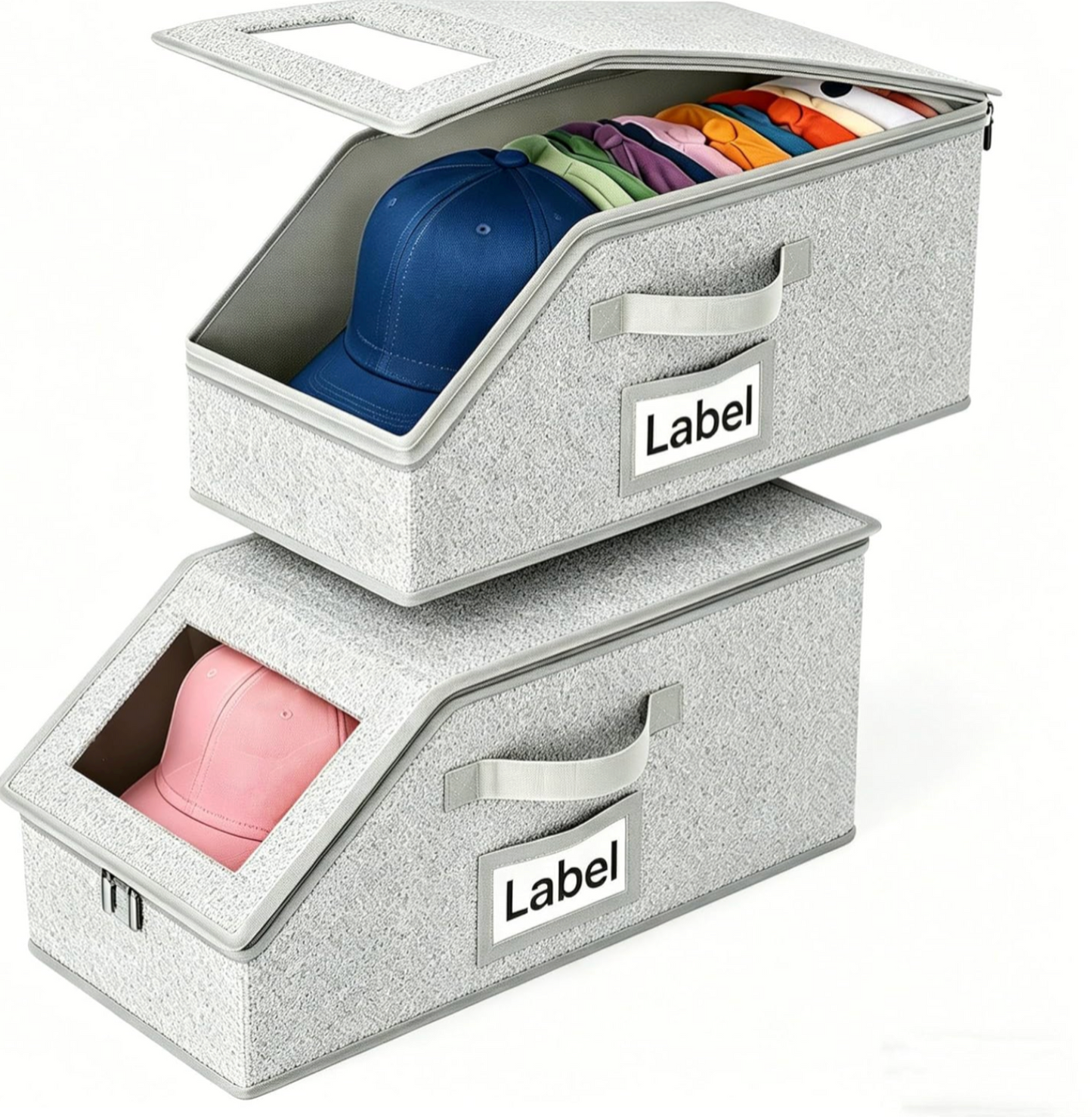 2 Pack Baseball Hat Storage Box,Hats Organizer for Baseball Caps,16.1''L x 8.6''W x 6.7''H Baseball Cap Boxes with Clear Window & Cardboard,Holds Up to 24 Caps for Women & Men,Grey