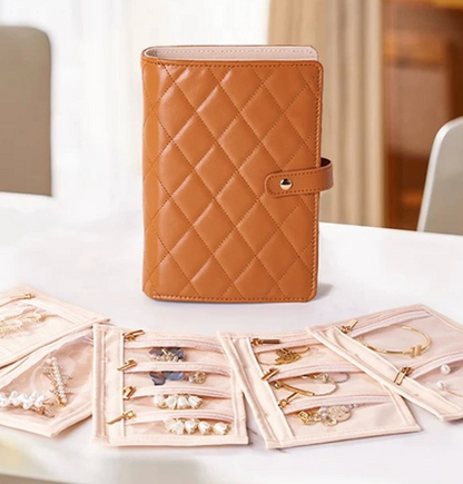 Jewelry Book Organizer - Leather Travel Jewelry Case with 5 Detachable Pages for Necklaces, Rings, Earrings, Tangle-Free, Giftable,Seashell Pink