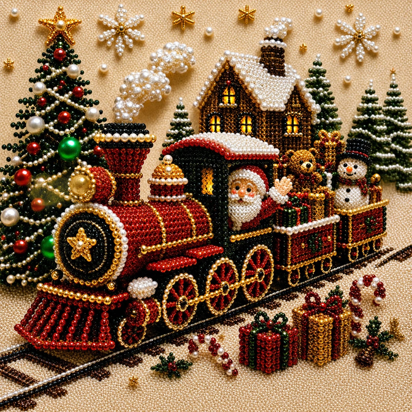 Christmas Train DIY Pearl Painting Art Kits for Home Wall Decor 30x30cm With Frame