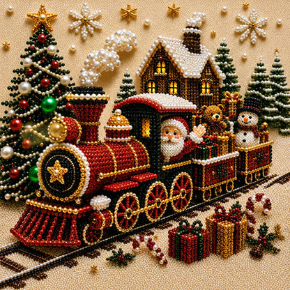 Christmas Train DIY Pearl Painting Art Kits for Home Wall Decor 30x30cm With Frame