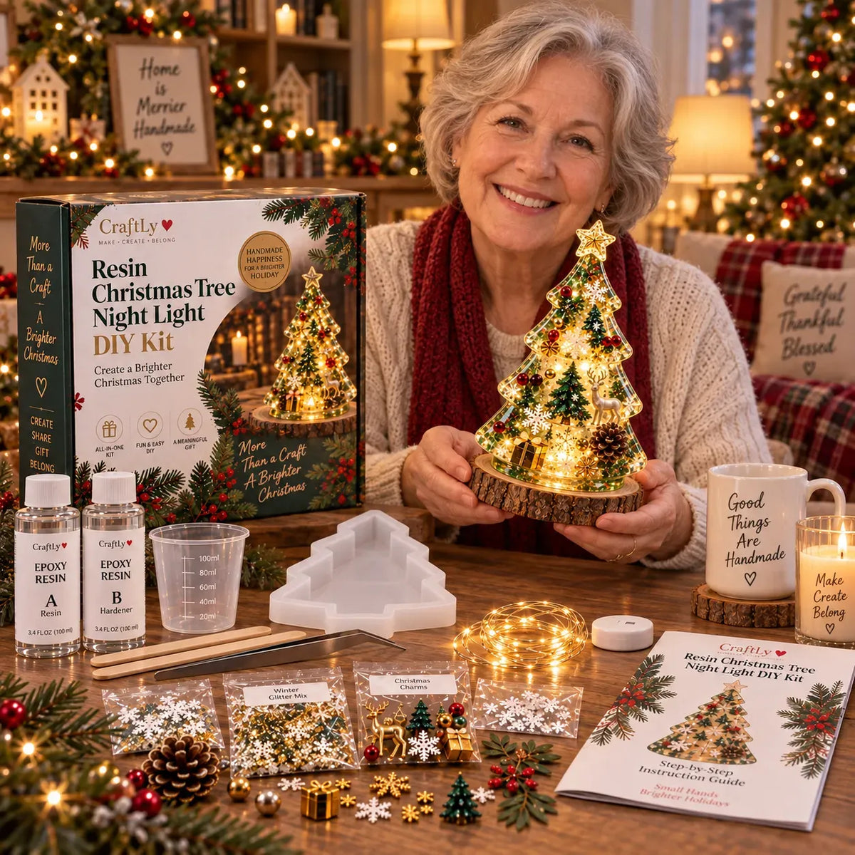 🎄Atroposcrystal DIY Christmas Tree Night Light Kit — 💕On this day filled with love, let a handcrafted glowing Christmas tree speak for your heart