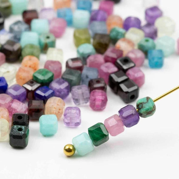 Natural Stone Faceted Cube Square 5Mm Tiger Eye Crystal Loose Spacer Beads For Jewelry Making DIY Gi Bracelets Necklace Earrings - (Color: India Agate/Size: 5Mm About 60Pcs)