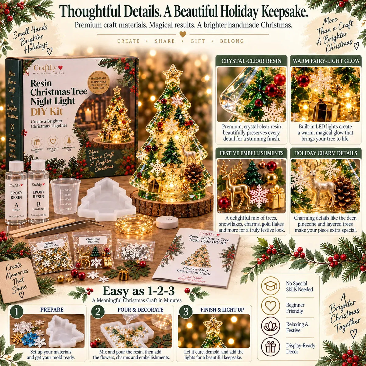 🎄Atroposcrystal DIY Christmas Tree Night Light Kit — 💕On this day filled with love, let a handcrafted glowing Christmas tree speak for your heart