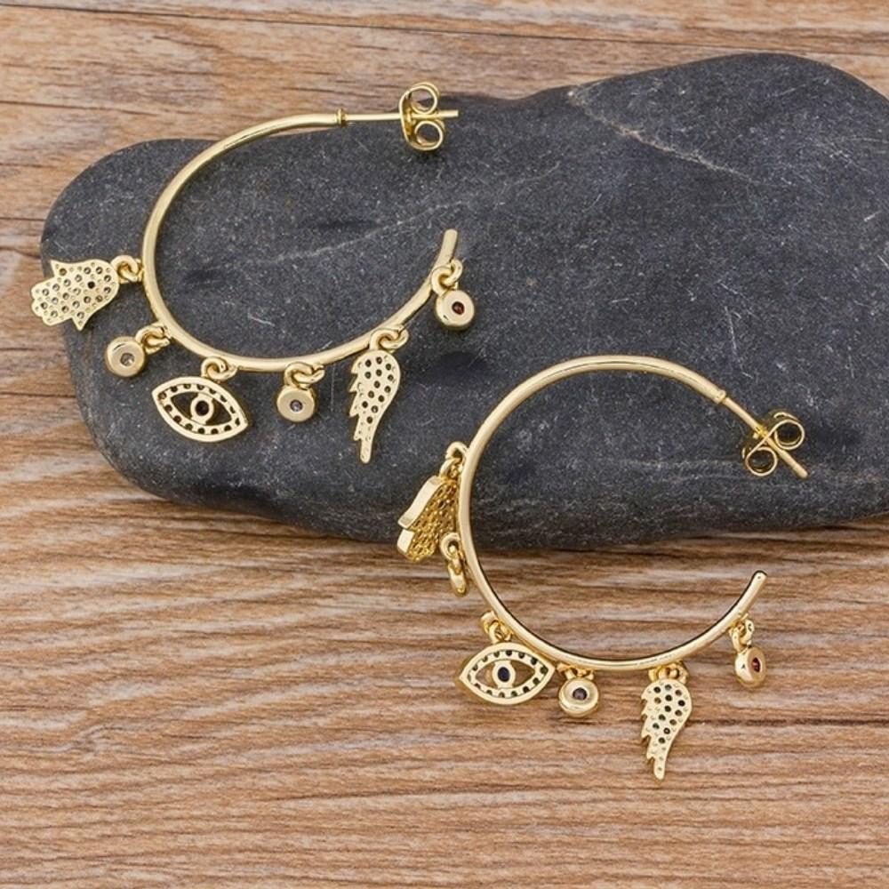Gold Plated Hamsa Evil Eye Earrings