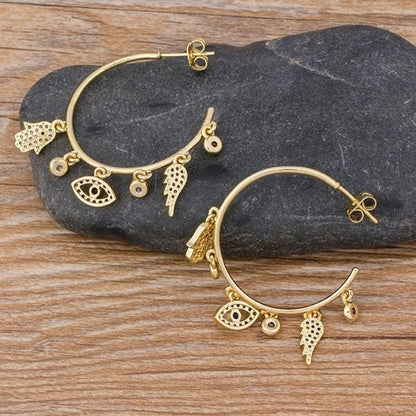 Gold Plated Hamsa Evil Eye Earrings