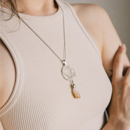 Raw Citrine Crystal Dream Catcher Necklace