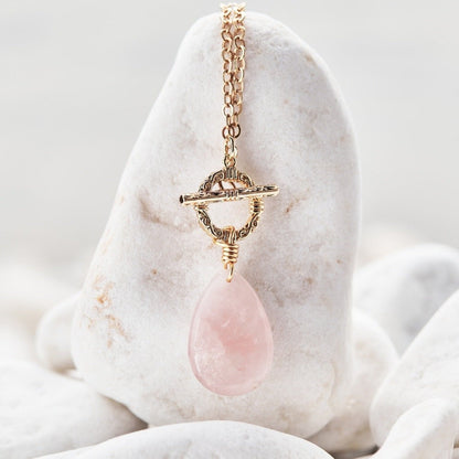 Golden Chain Necklace with Rose Quartz Stone