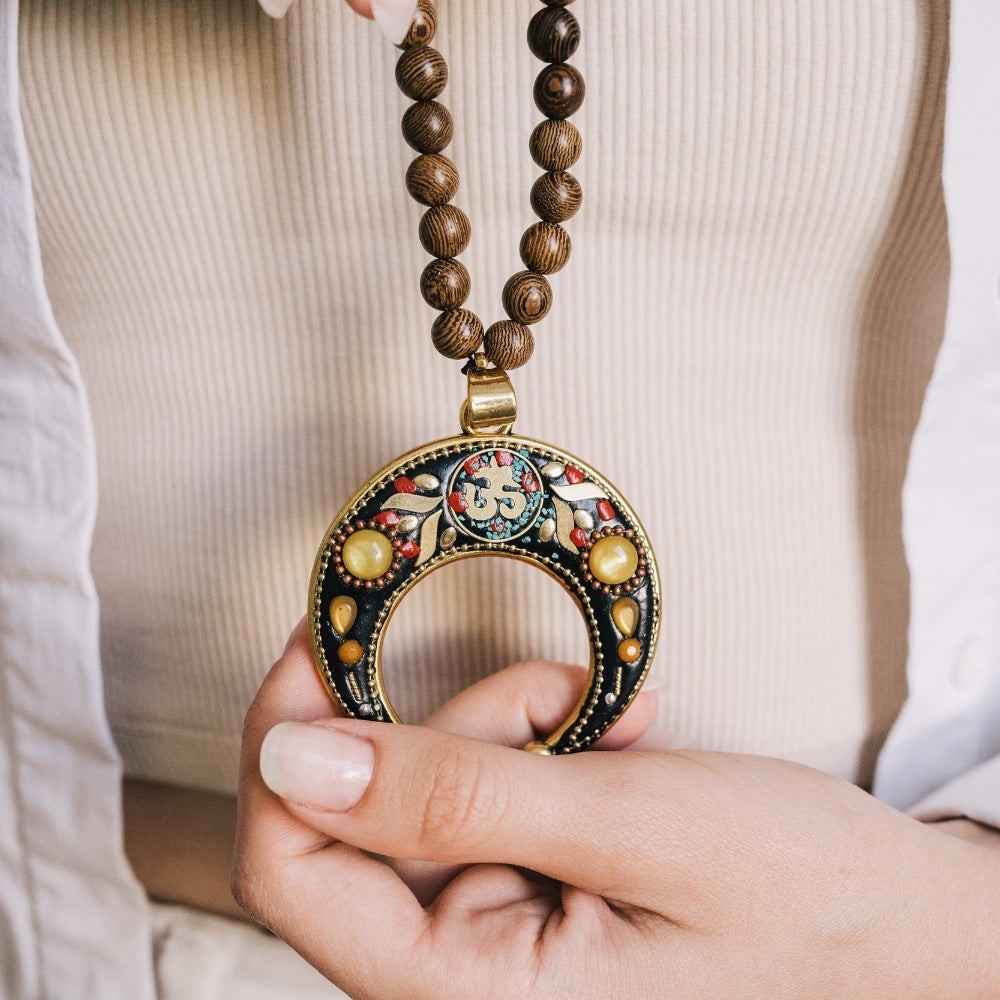 Spiritual Wooden Bead Om Mindfulness Necklace
