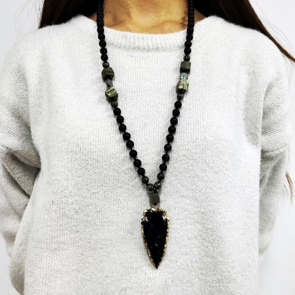 Black Obsidian Arrowhead Crystal Necklace