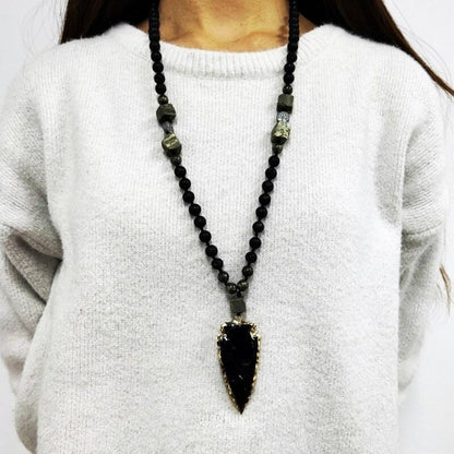 Black Obsidian Arrowhead Crystal Necklace