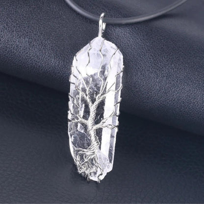 Tree Wire Wrapped Clear Crystal Necklace