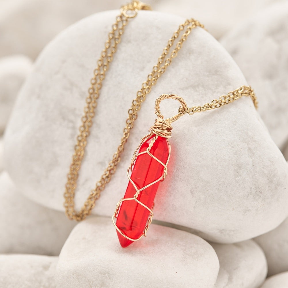 Wire Wrapped Red Carnelian Crystal Necklace