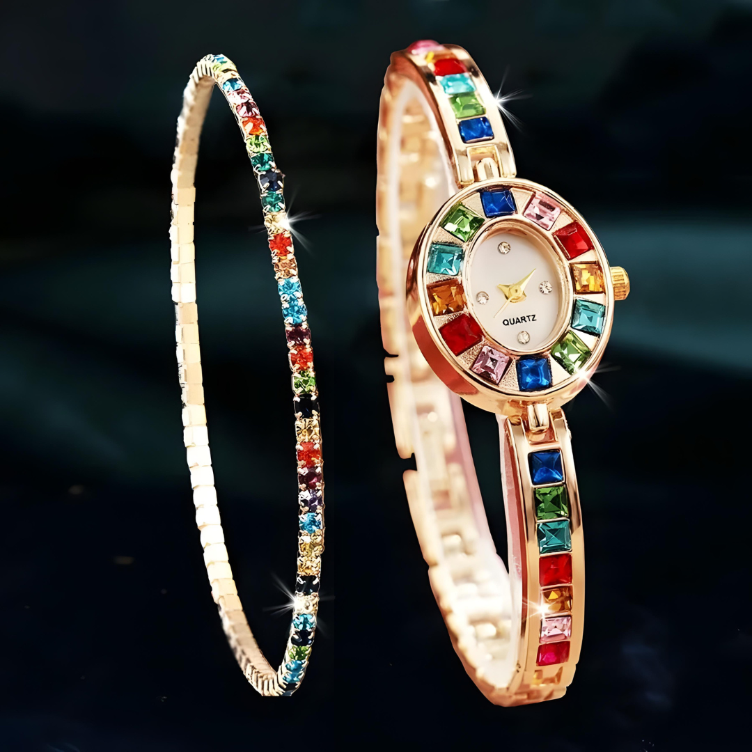 Radiant Rainbow Crystal Watch & Bracelet Set