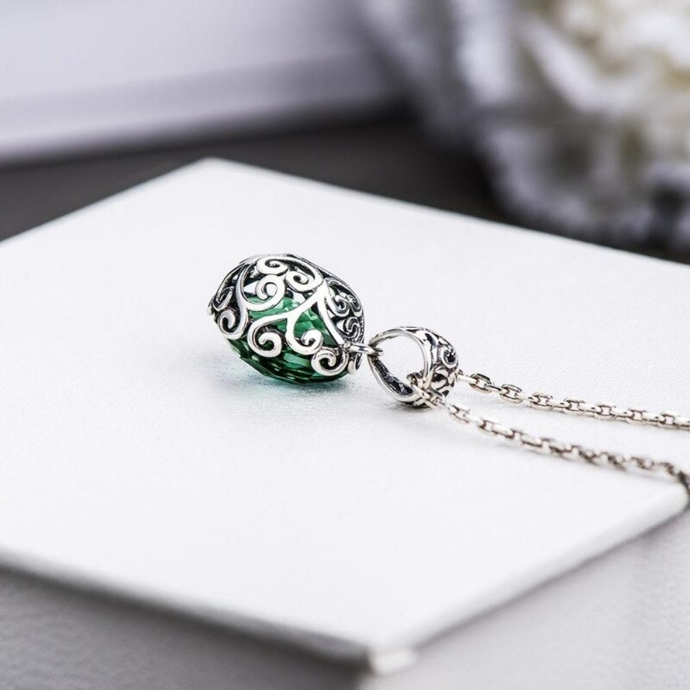 Emerald Green Necklace With Silver Sterling Chain