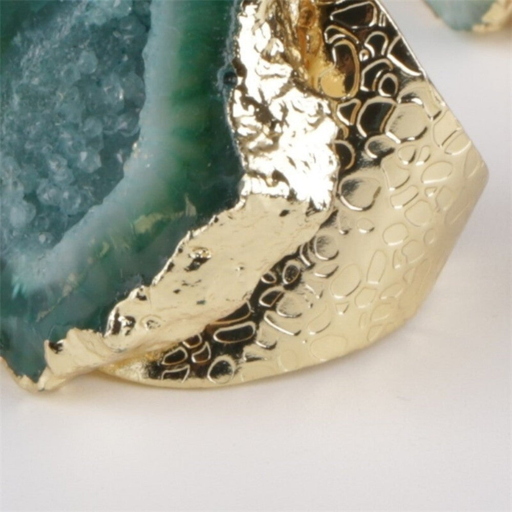 Green Agate Crystal Geode Ring