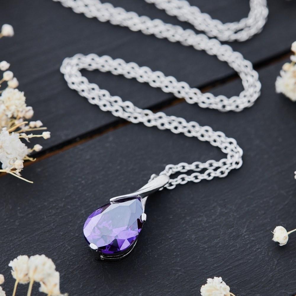 Silver Amethyst Drop Necklace