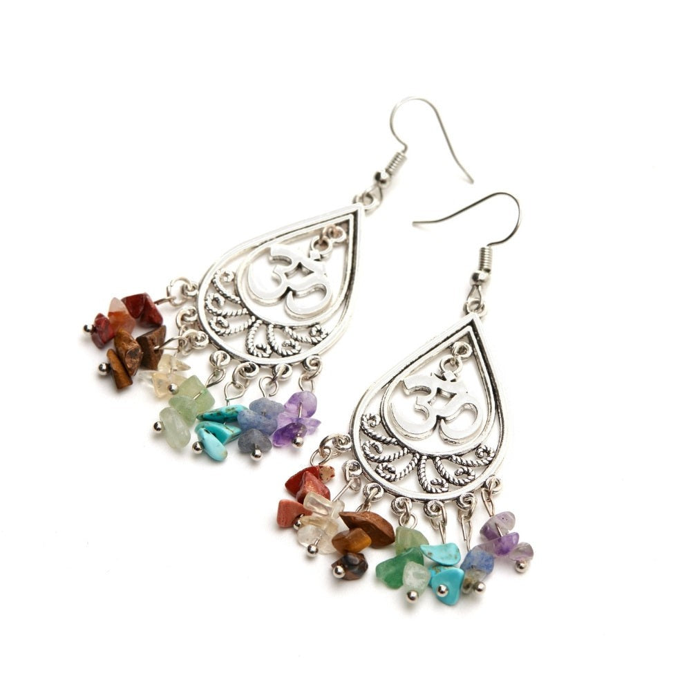 7 Chakra Stone Om Earrings
