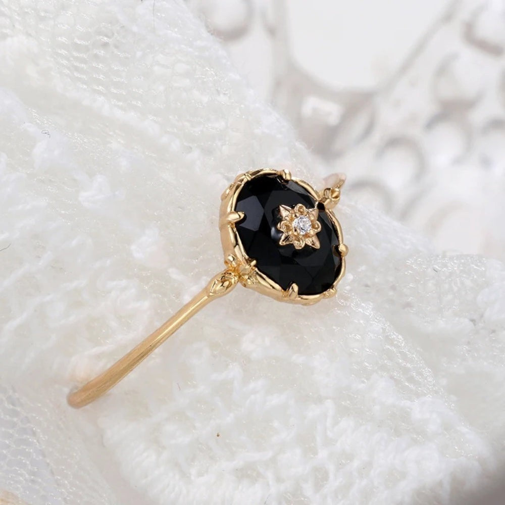 Vintage Black Agate Crystal Ring