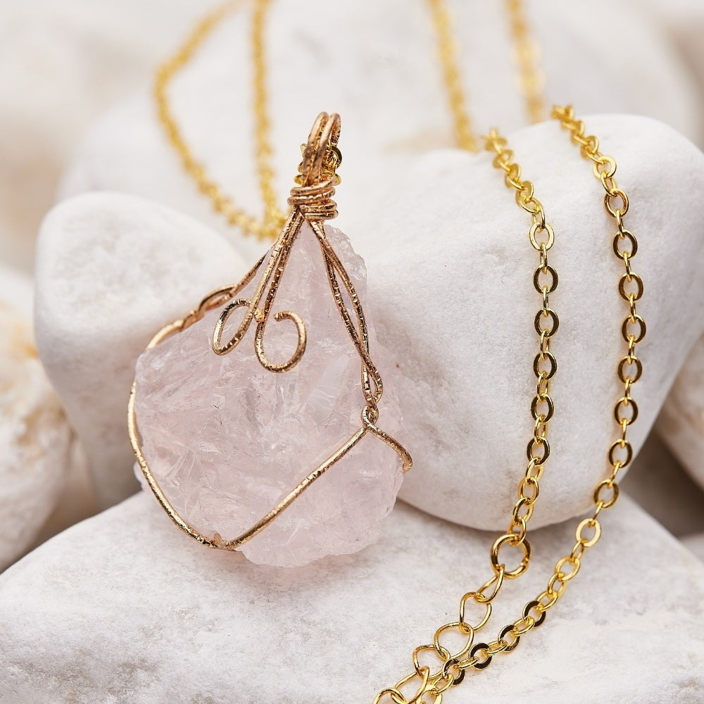 Wire Wrapped Raw Crystal Necklace
