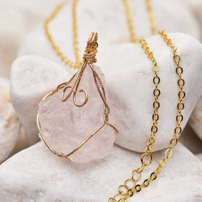 Wire Wrapped Raw Crystal Necklace