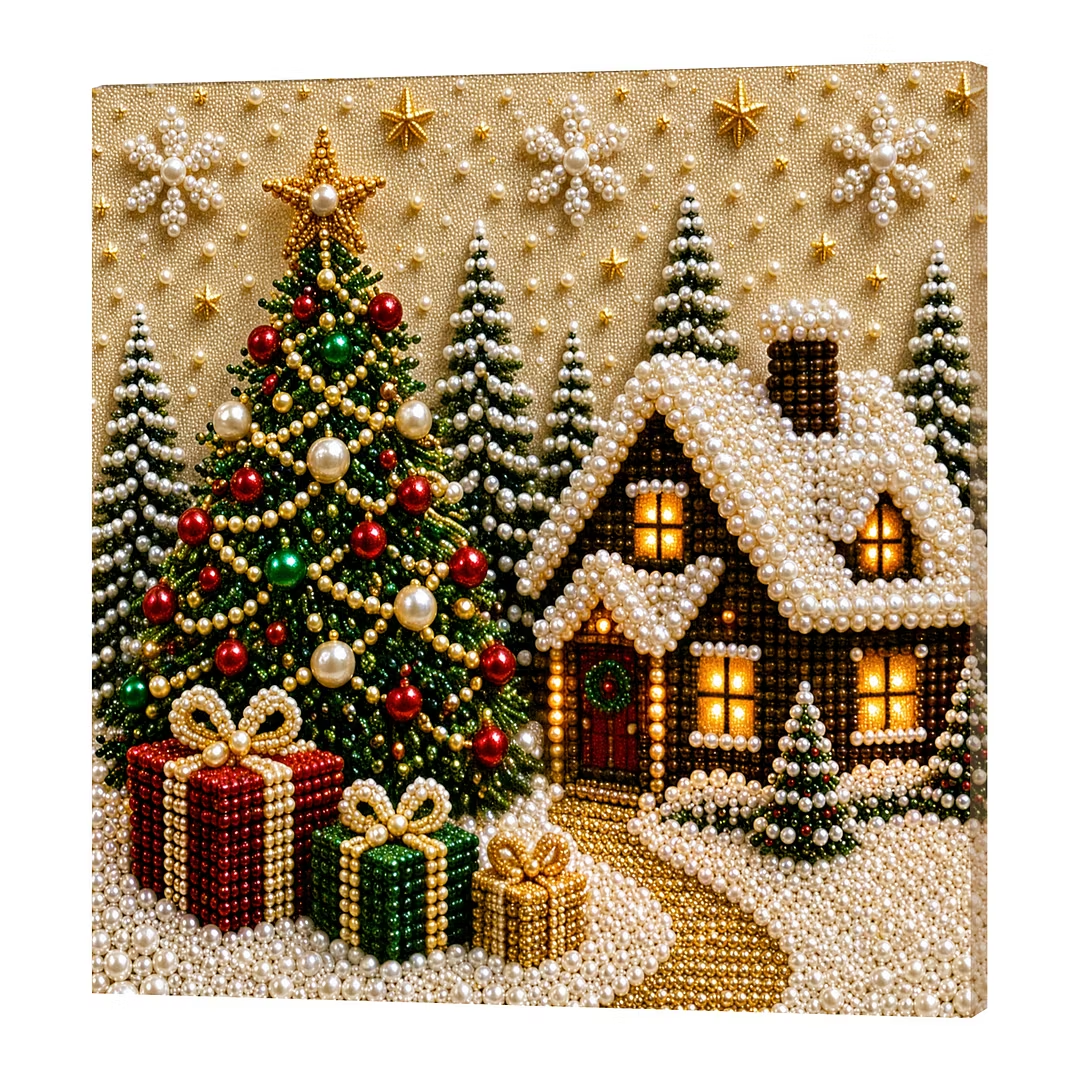 Christmas Train DIY Pearl Painting Art Kits for Home Wall Decor 30x30cm With Frame