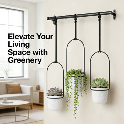 🌿Adjustable Hanging Window Planter Set – Metal Rod Plant Hanger with 3 Pots for Indoor & Outdoor Green Display
