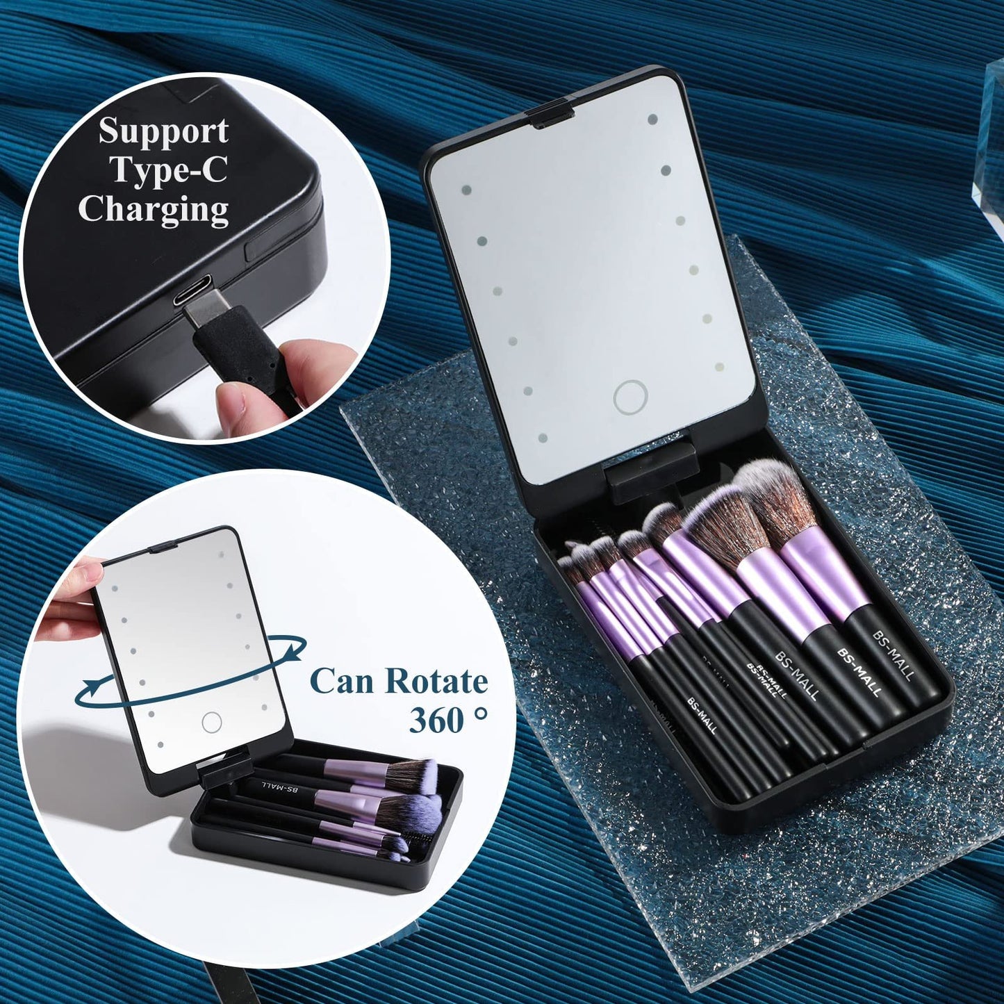 💖Hot Sale 50% OFF💖Travel Makeup Brush Set with LED light