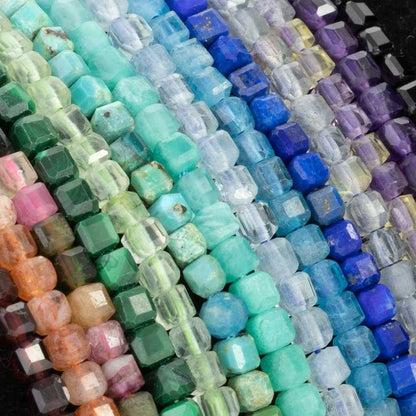 Natural Stone Faceted Cube Square 5Mm Tiger Eye Crystal Loose Spacer Beads For Jewelry Making DIY Gi Bracelets Necklace Earrings - (Color: India Agate/Size: 5Mm About 60Pcs)