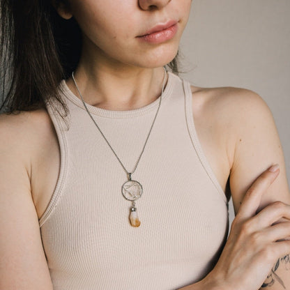 Raw Citrine Crystal Dream Catcher Necklace