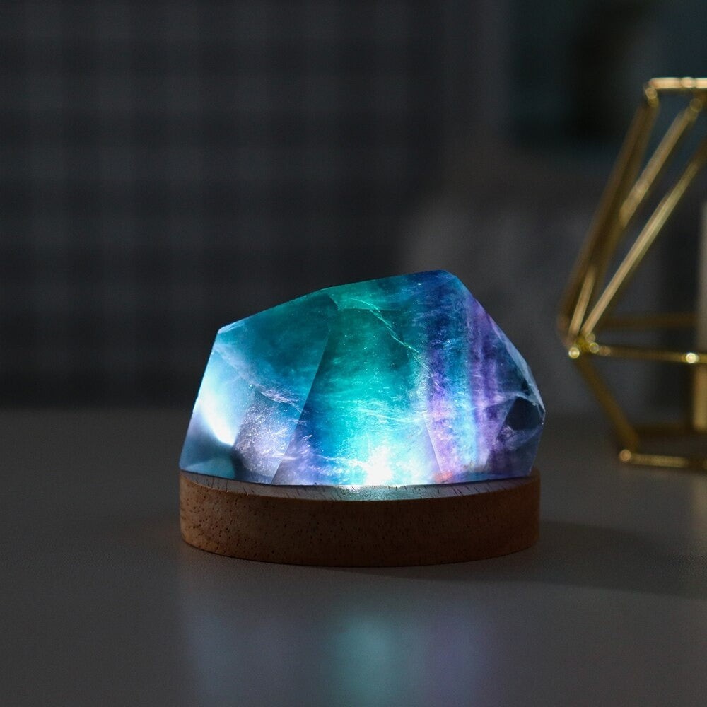 Minimalistic Rainbow Fluorite Crystal Lamp