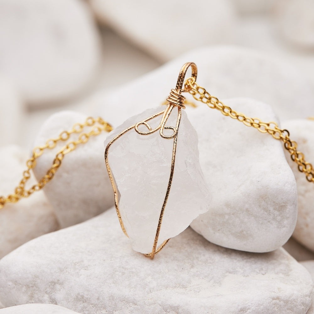 Wire Wrapped Raw Crystal Necklace