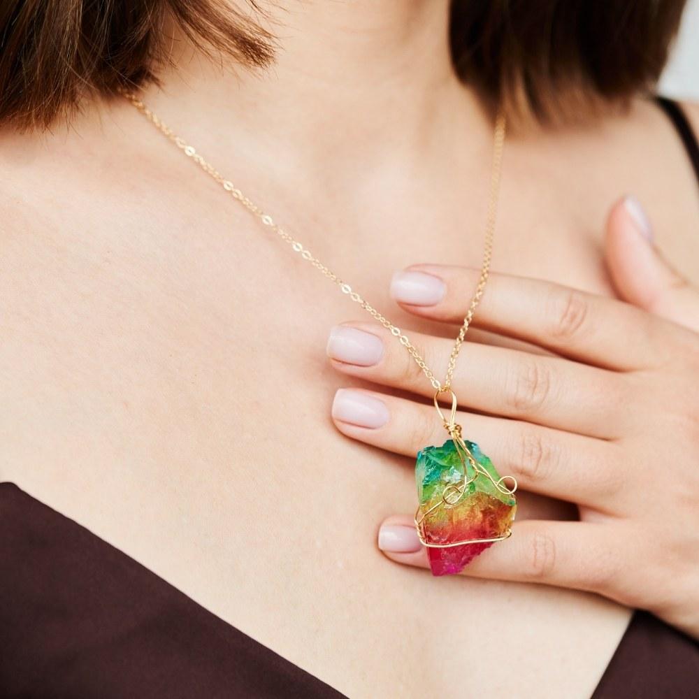 Rainbow Aura Quartz Necklace