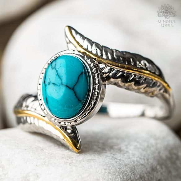 Feather Turquoise Crystal Ring
