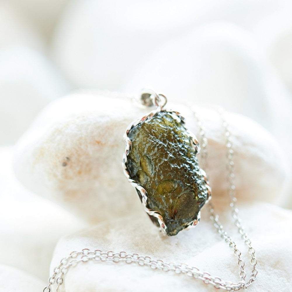Real Raw Moldavite Crystal Necklace