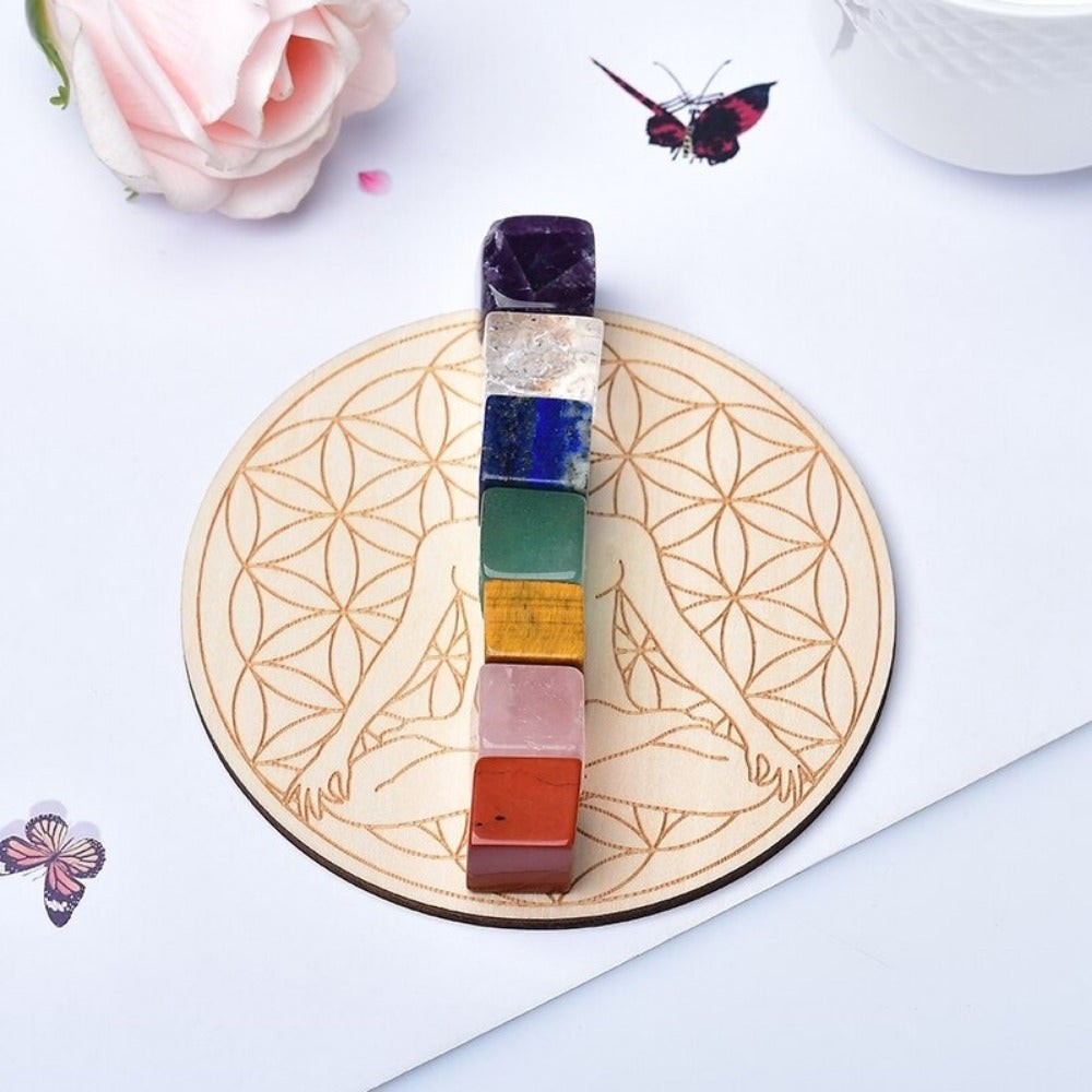 Chakra Stone Set With Wooden Grid Board