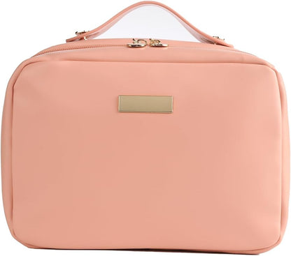 Portable Large Capacity Cosmetic Bag, Skincare Products, Makeup Brush Storage Bag, Double Layer Makeup Bag (White)